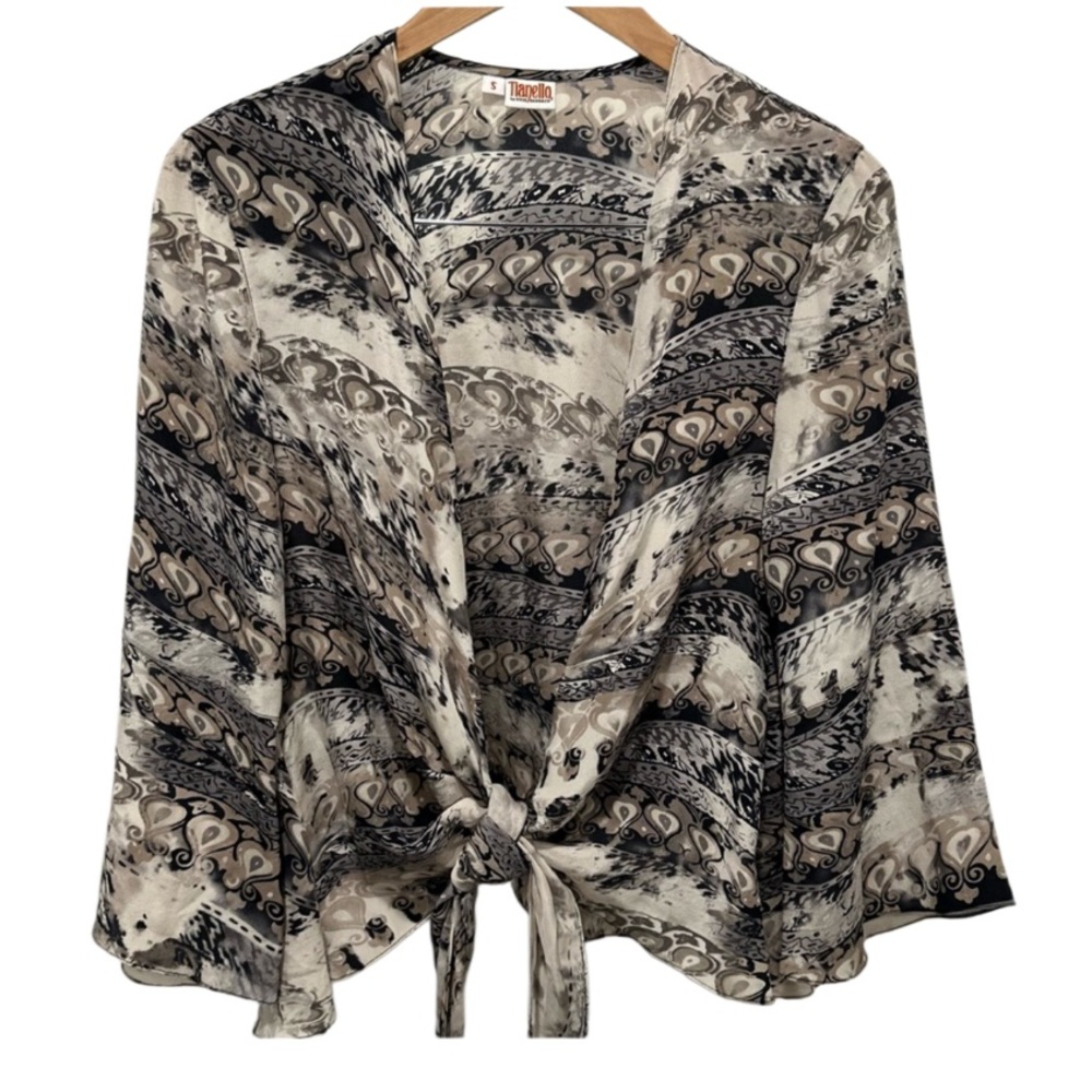 Tianello Steve Barraza Yuriko Washable Silk Oriented Kimono Tie Top Small